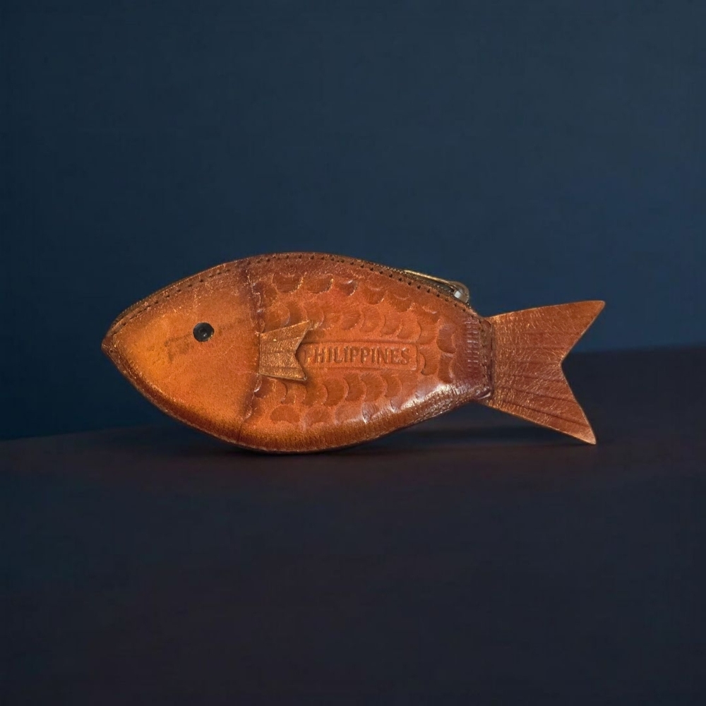 Vintage Handcrafted Leather Fish Coin Purse | Christian Symbol | Made in Philipp
